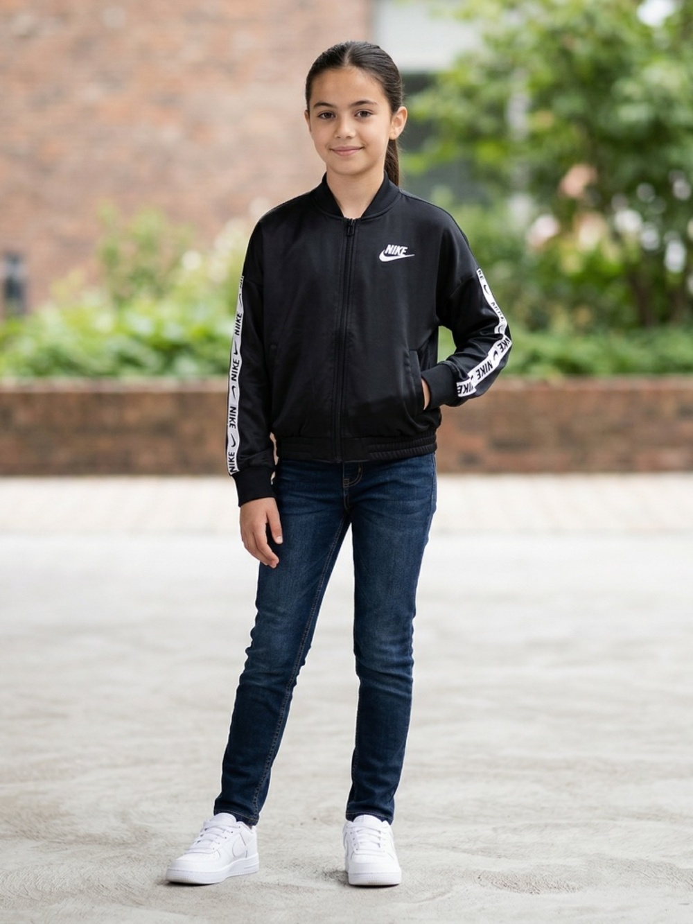 Nike Youth XL Black Track Jacket - Taped Logo Sleeves - Full Zip